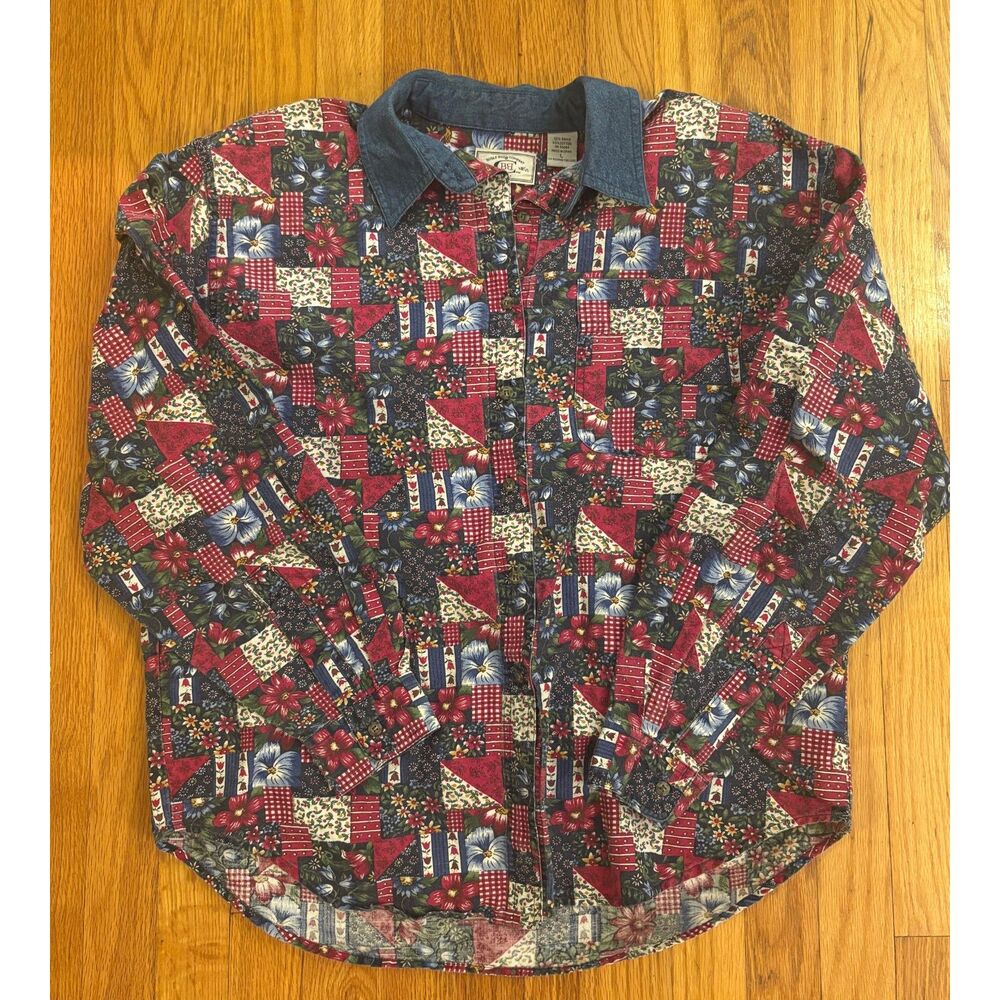 Vintage Floral Patchwork Shirt with Shoulder Pads Bugle Boy Company